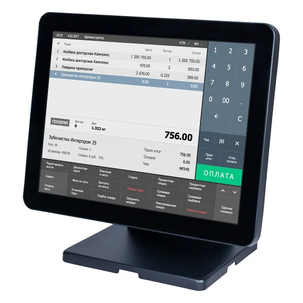 POS терминал-моноблок POSCenter Atlas (15", PCAP, J4125, RAM 8Gb, SSDM2 128Gb, MSR) без ОС (4194)